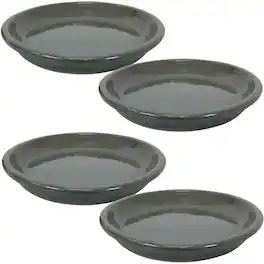 Sunnydaze - 9 in Glazed Ceramic Flower Pot/Plant Saucer - Set of 4 - Gray