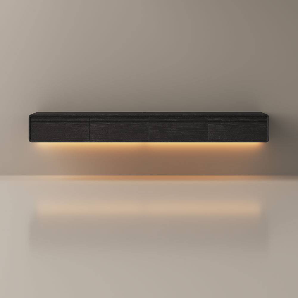 Alt View 7. POVISON - 95" Mid-Century Floating TV Stand with Adjustable LED Lights for Living Room, Wall Mount TV Console for 85-In TVs - Black.