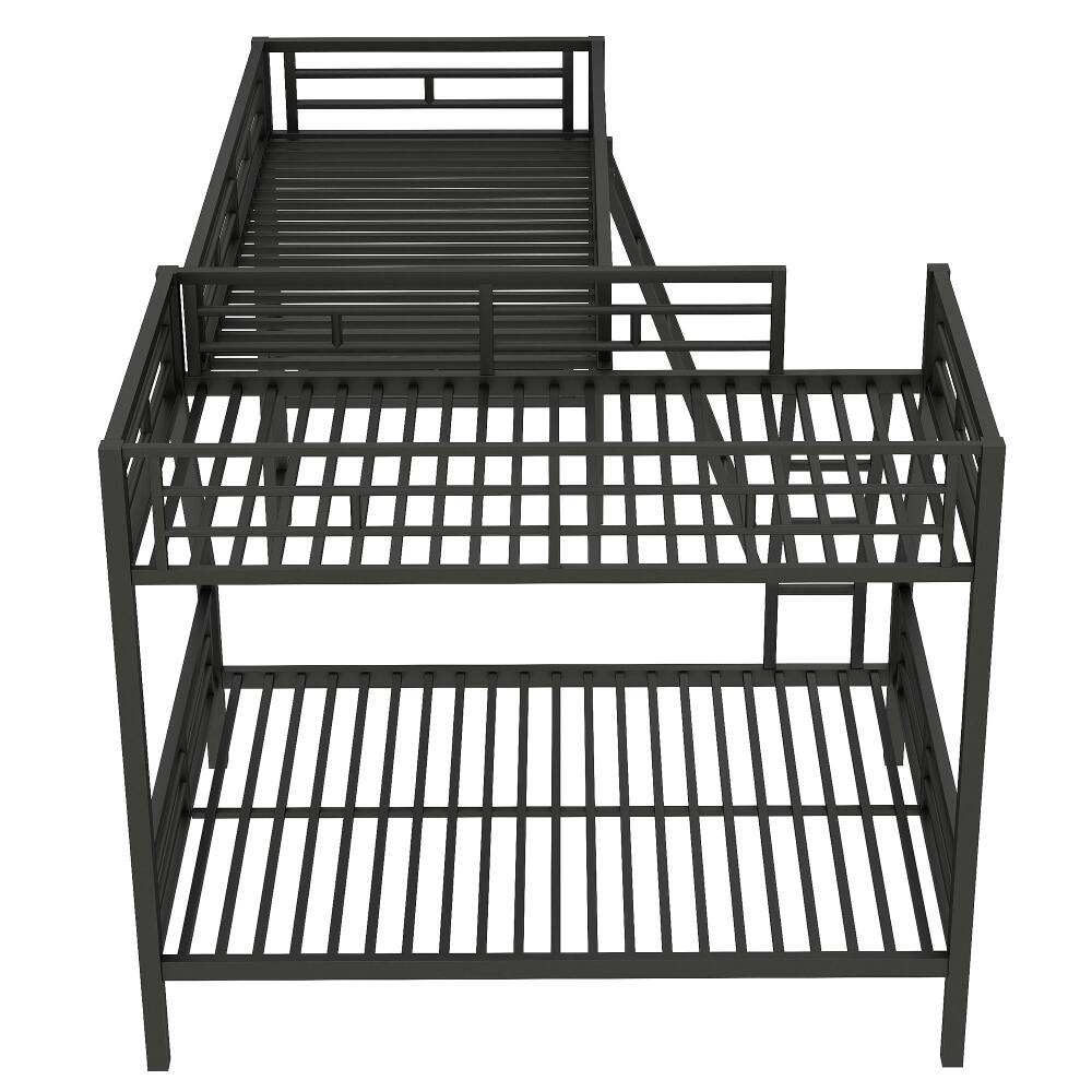 Alt View 8. Loheer - Loheer Twin Over Full Bunk Bed with Desk Black Metal L-Shaped Triple Loft Bed - Black.