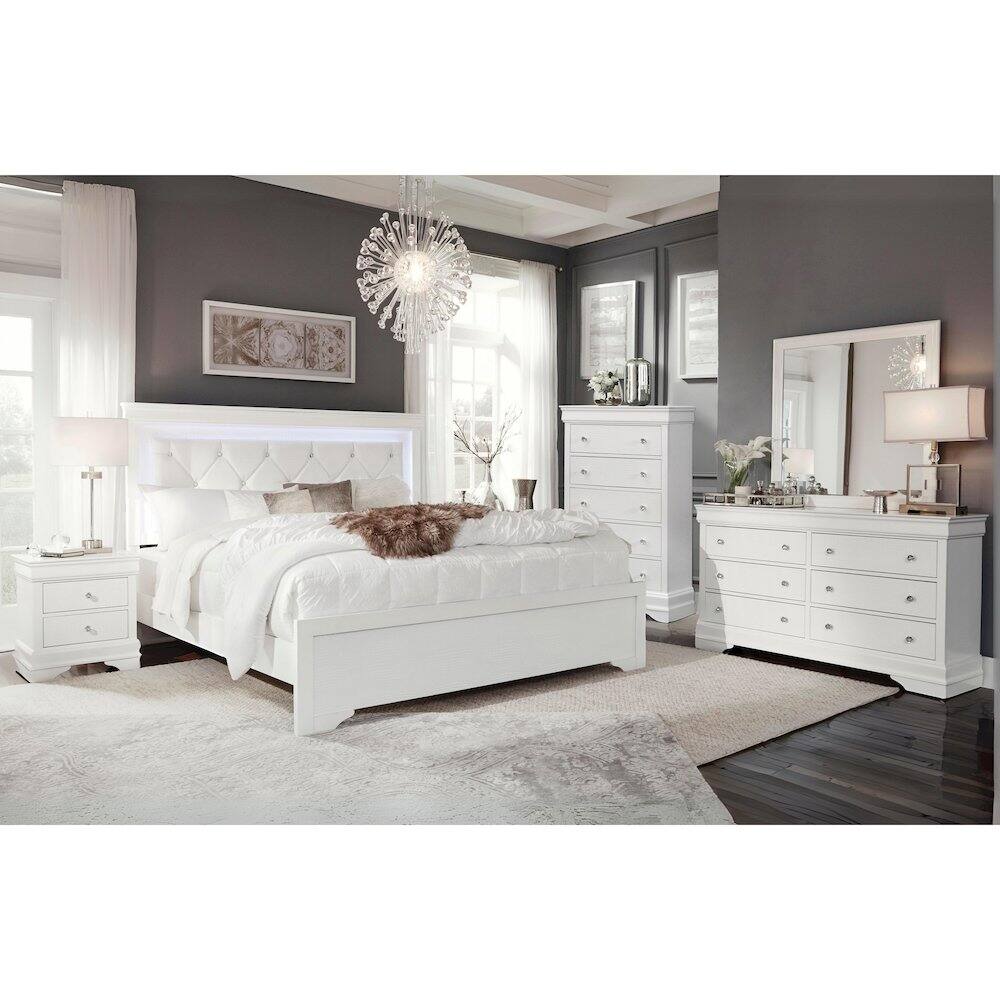 Front. Global Furniture USA - Contemporary Pompei Metallic White Queen Bed In A Box - Metallic White.