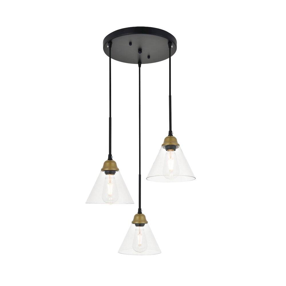 Alt View 3. Living District - Histoire 3 Light Brass And Black Pendant - Brass And Black And Clear.