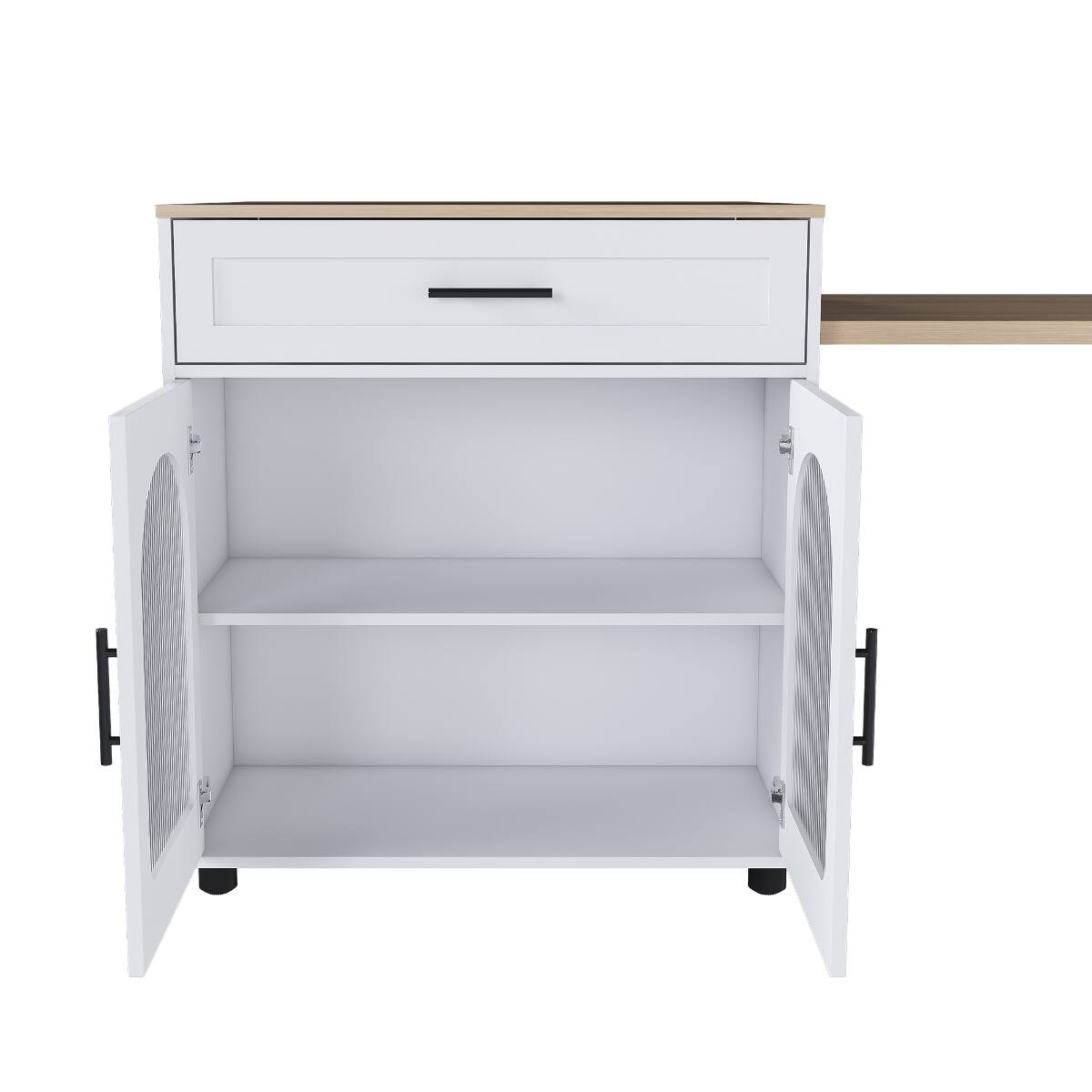 Alt View 3. Loheer - Loheer Expandable Kitchen Island With Dining Table, White Mobile Storage Cart - White.