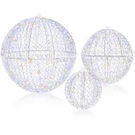 Gymax - 3 Pcs Lighted Christmas Balls w/435 LEDs 3 Light Color 8 Dynamic Modes for Porch - White
