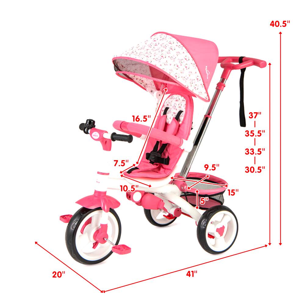 Sure, here is the corrected and grouped text from the image:

- **Height:** 40.5"
- **Width:** 41"
- **Depth:** 20"
- **Seat Height:** 16.5"
- **Seat Depth:** 10.5"
- **Backrest Height:** 37"
- **Backrest Width:** 35.5"
- **Seat to Handlebar Height:** 33.5"
- **Handlebar Height:** 30.5"
- **Front Wheel Diameter:** 5"
- **Rear Wheel Diameter:** 15"
- **Handlebar Width:** 9.5"
- **Seat to Ground Height:** 7.5"