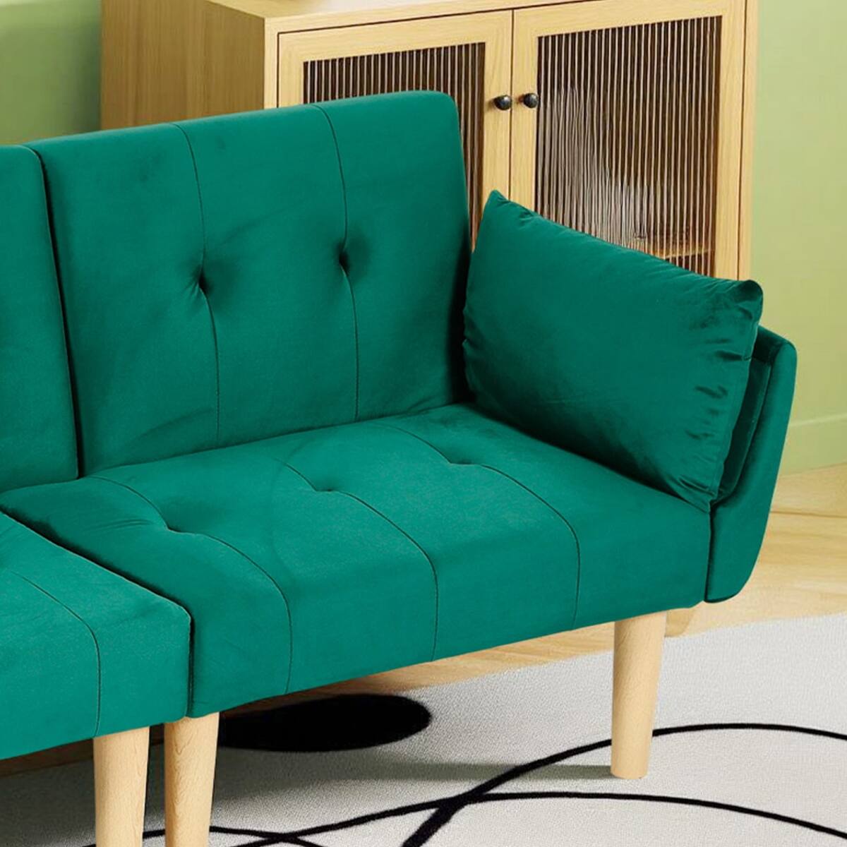 Alt View 1. Ropilly - Ropilly 72 Inch Foldable Loveseat Green Velvet 2 Seater Sofa for Living Room Apartment - Green.