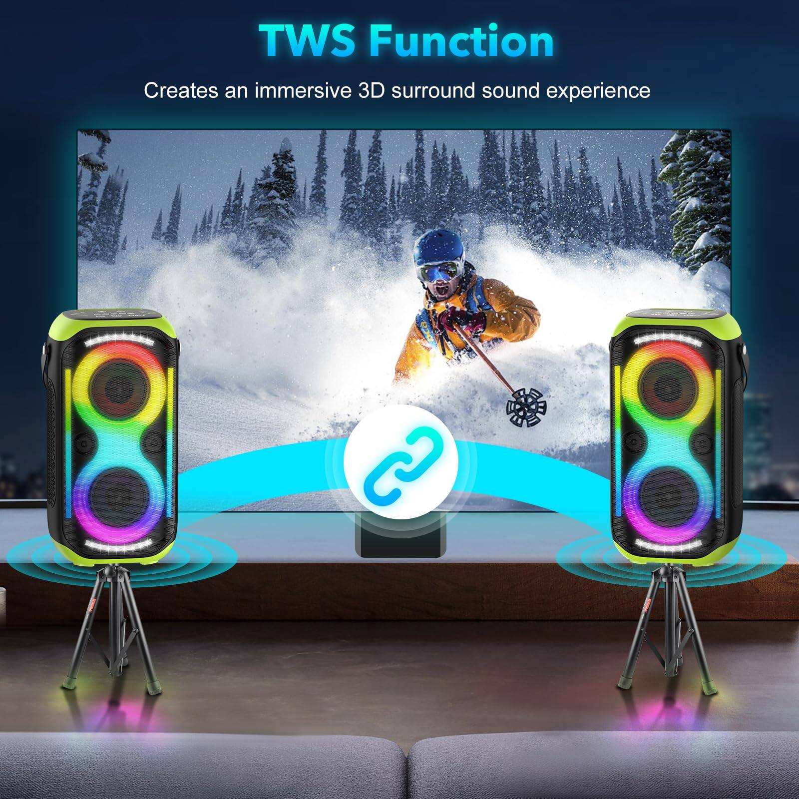 TWS Function  
Creates an immersive 3D surround sound experience