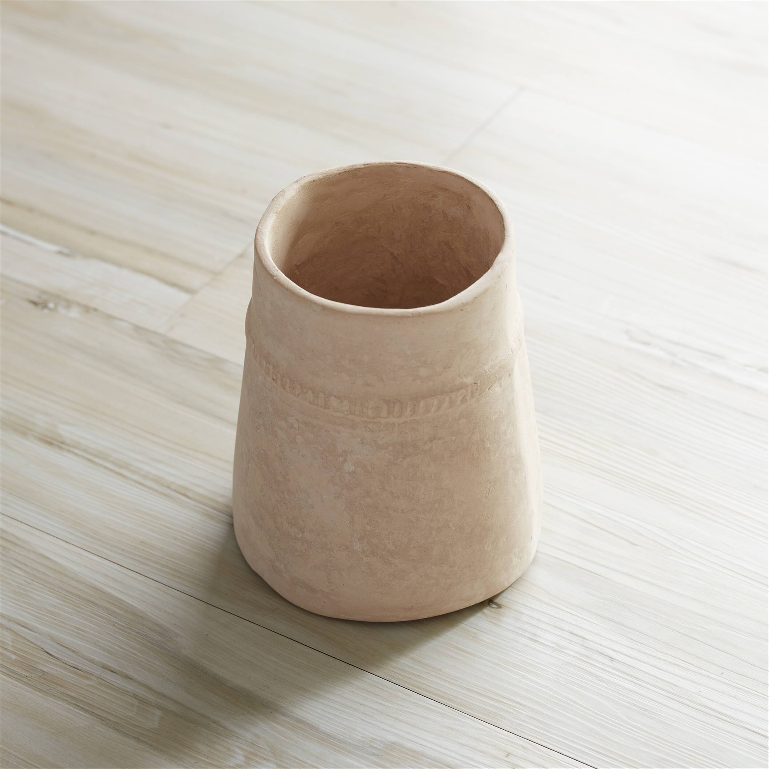 Angle. BreeBe - Recycled Paper Chalk Vase 6.5"H - Beige.