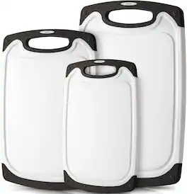 Zulay Kitchen - (3-Piece Set) Plastic Cutting Board with Juice Groove (Multiple Sizes) - Black and White