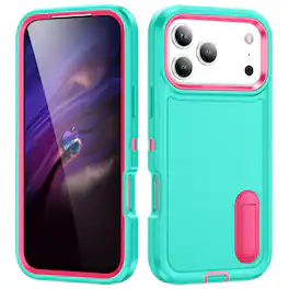 UUCOVER - Dual Layer Protective Case for Apple iPhone 17 Pro Max with Hidden Kickstand, Raised Edge Protection Drop-proof Cover - Light blue+Rose red