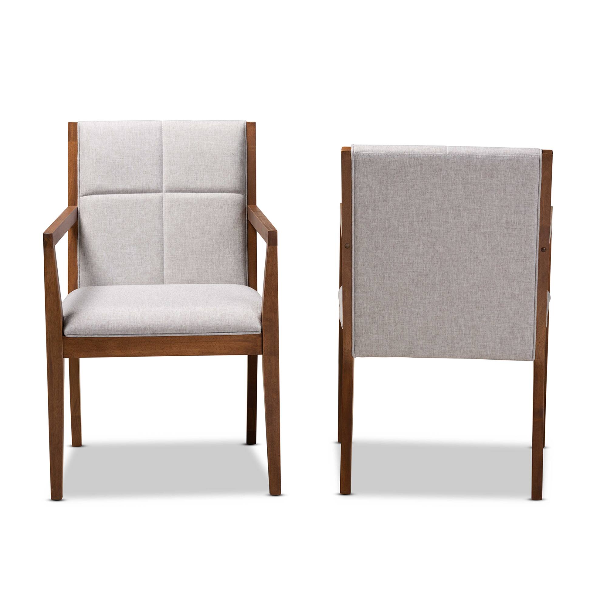 Angle. Baxton Studio - Theresa Mid-Century Modern Fabric Upholstered and Walnut Finished Wood 2-Piece Living Room Accent Chair Set - Greyish Beige/Walnut Brown.
