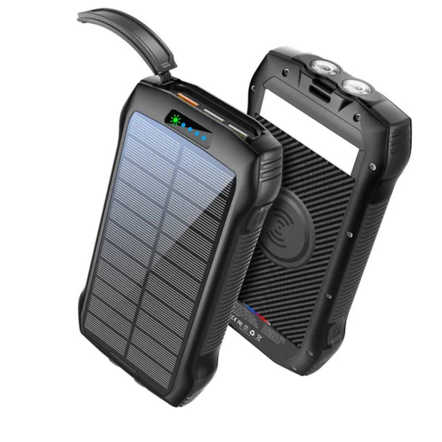 Front. Stock Preferred - Fast Charging 33,500mAh Portable Solar Power Bank - Black.