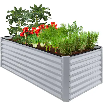 Front. Best Choice Products - Best Choice Products 6x3x2ft Outdoor Metal Raised Garden Bed for Vegetables Flowers Herbs - Moonlight Gray - Moonlight Gray.