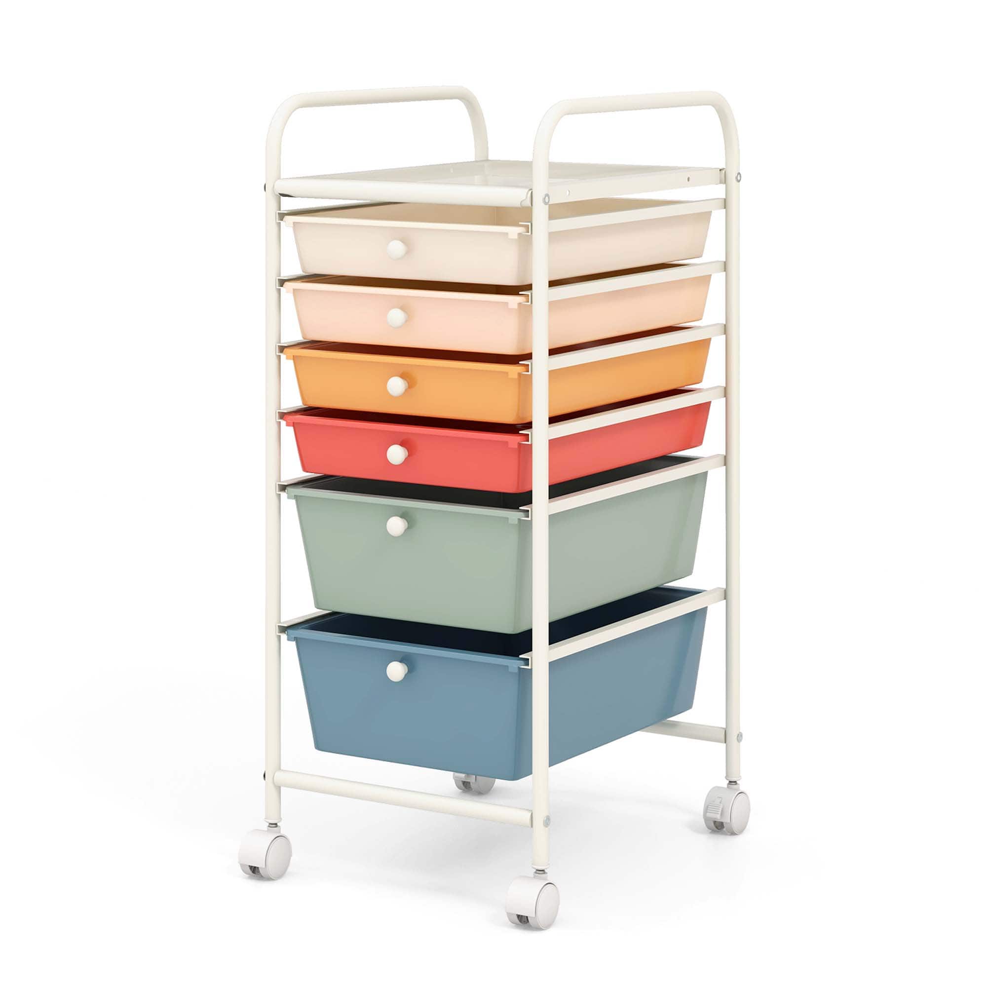 Front. Costway - 6 Drawer Rolling Storage Cart Scrapbook Paper Office Organizer - Macaron.