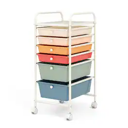 Costway - 6 Drawer Rolling Storage Cart Scrapbook Paper Office Organizer - Macaron