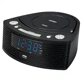 Jensen - Dual-Alarm Clock Radio, AM/FM Radio, Top-Loading CD Player, 0.9" LED Display, Dimmer, Battery Backup, Aux Input - Black