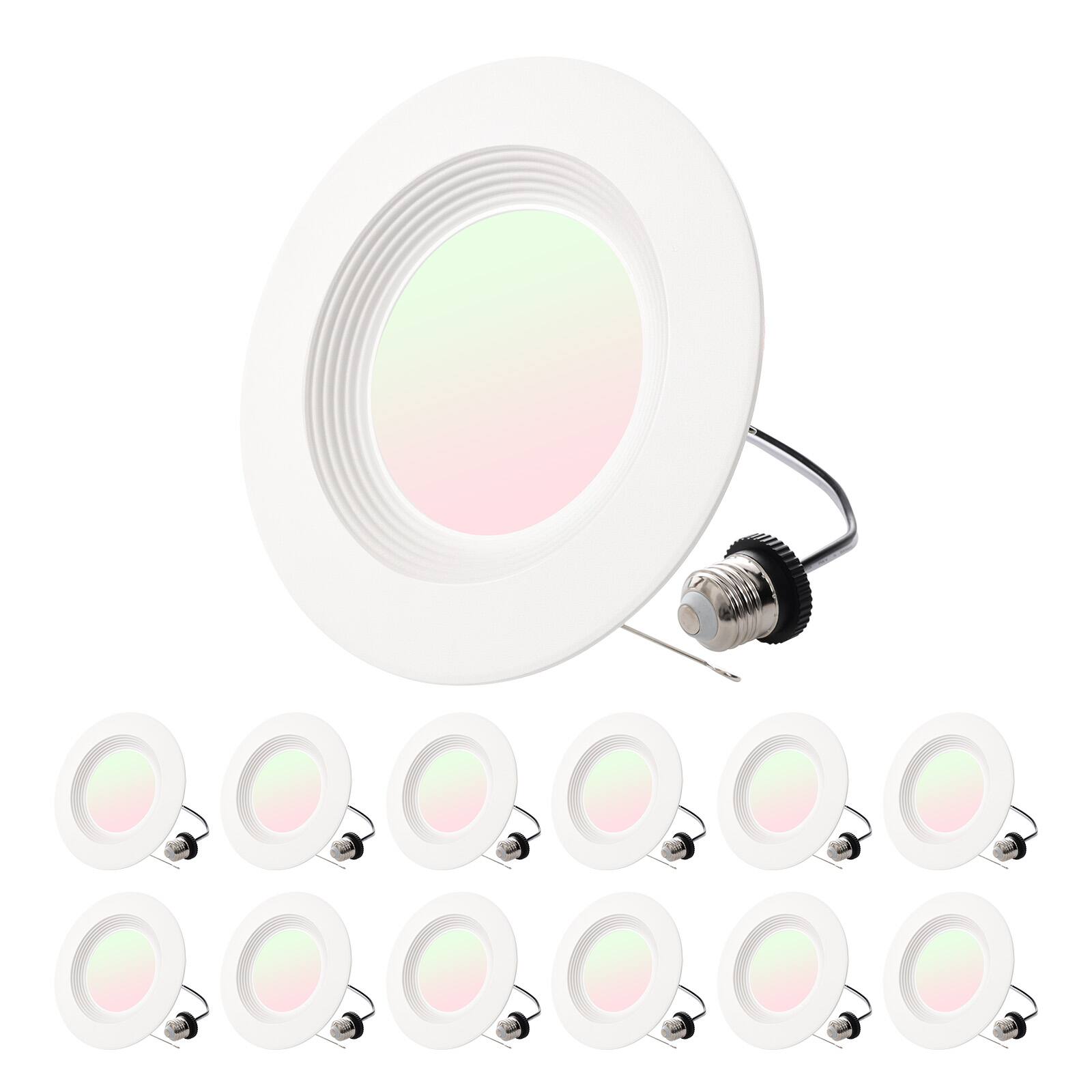 Front. VEVOR - 12 Pack LED Recessed Lighting, 5/6 Inch, Retrofit Can Lights, 1050 LM 13W 120V, Selectable 5CCT 2700K/3000K/3500K/4000K - White.