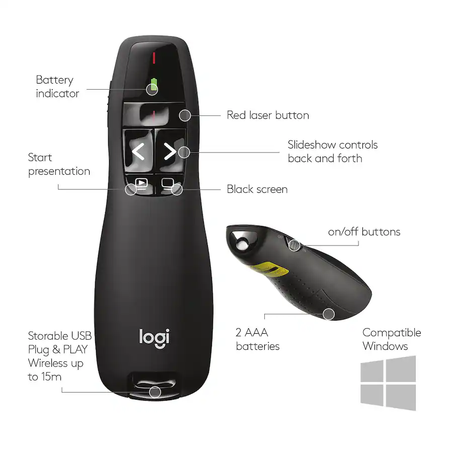 Logitech R400 Battery Logitech R400 Presenter Remote Control Black 910-001354 - Best Buy
