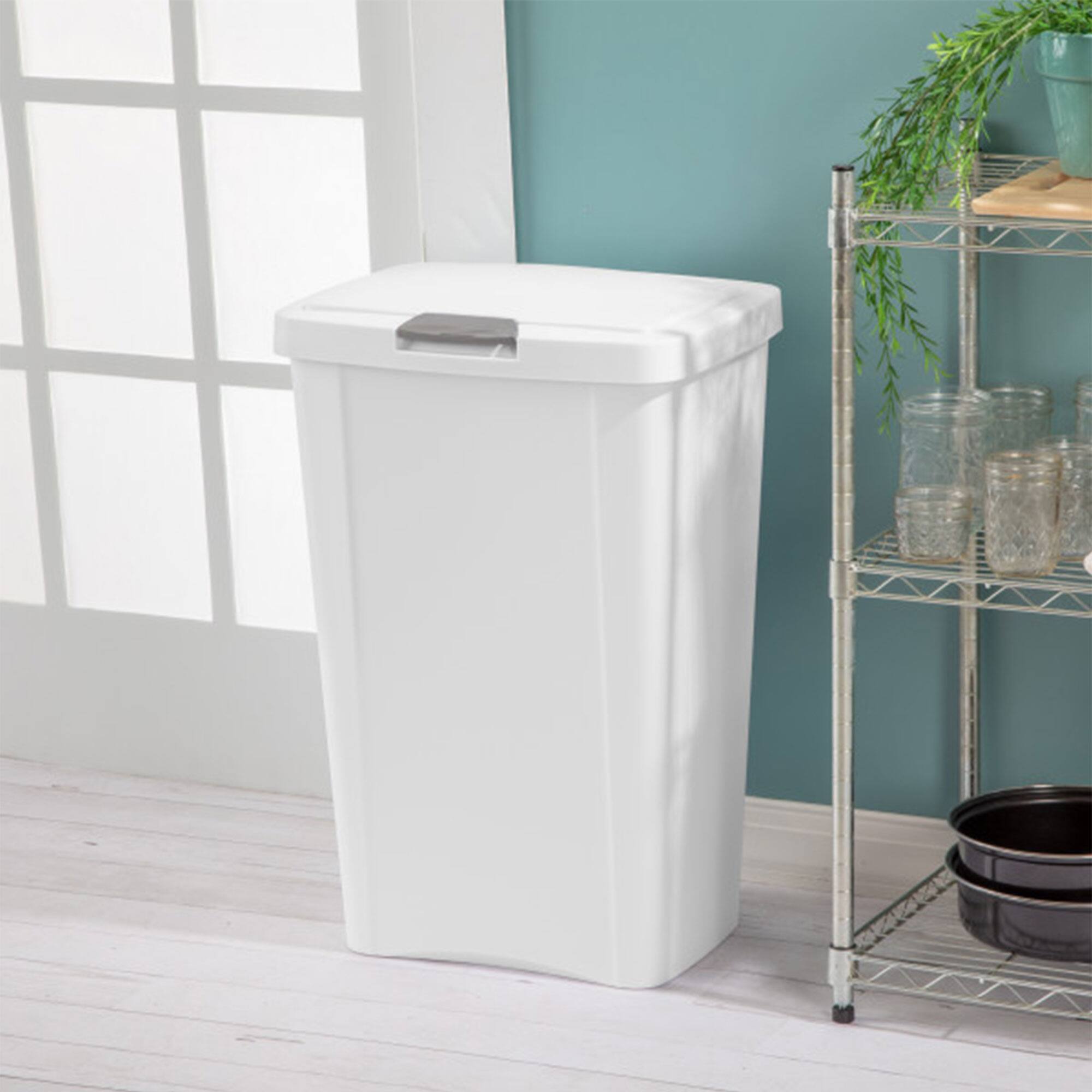 Alt View 2. Sterilite - Sterilite 13 Gallon TouchTop Wastebasket with Titanium Latch, White (4 Pack) - White.