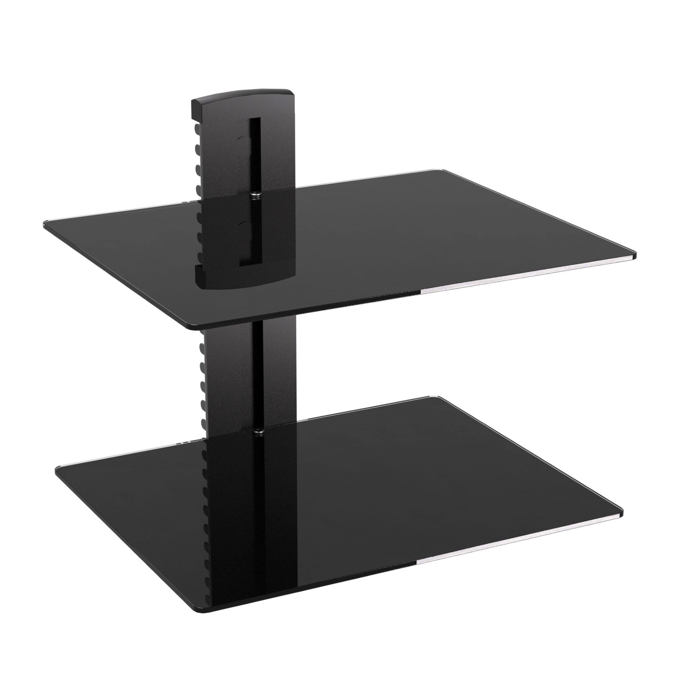 Front. ProMounts - Double Glass AV Wall Shelf – Supports Up to 36 lbs, 14.8″ x 9.8″ Shelves, Black Finish - Black.