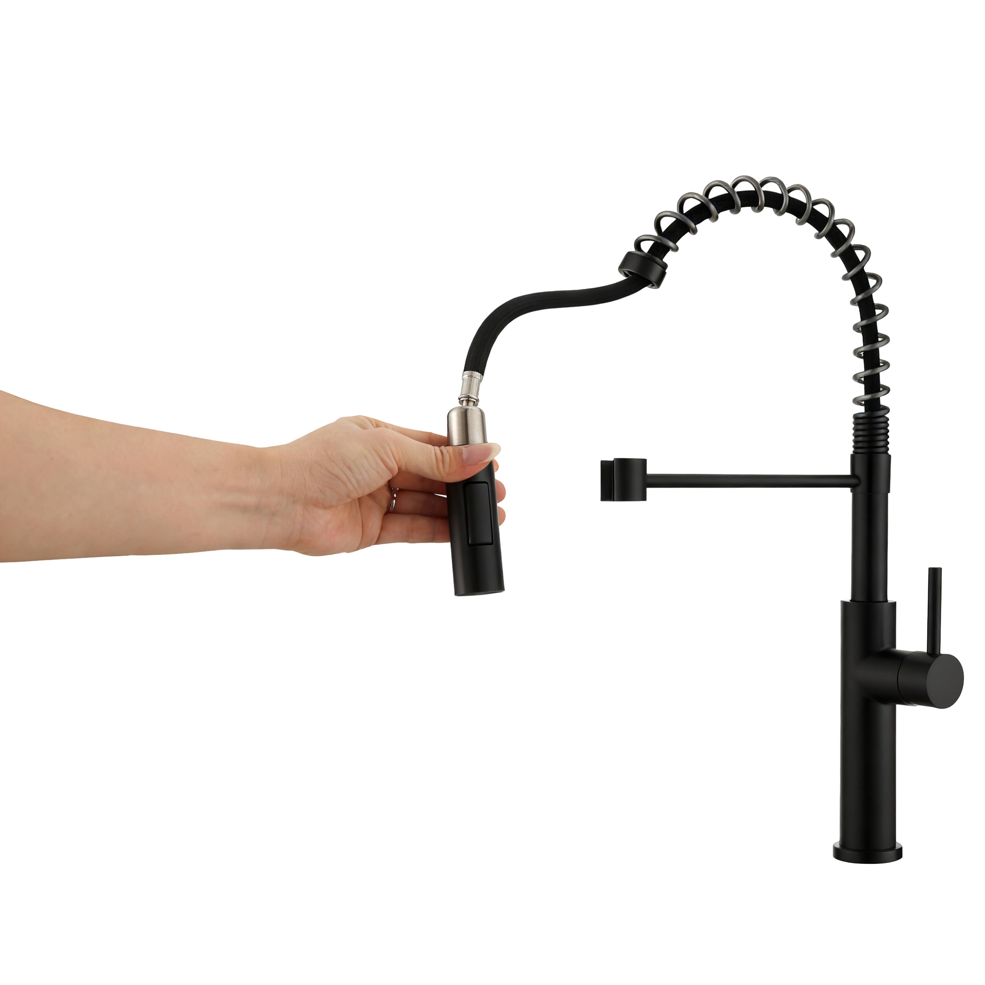 Angle. Bothwa Home - Cascade Edge 19.6 - Inch Kitchen Faucet - Matt Black.