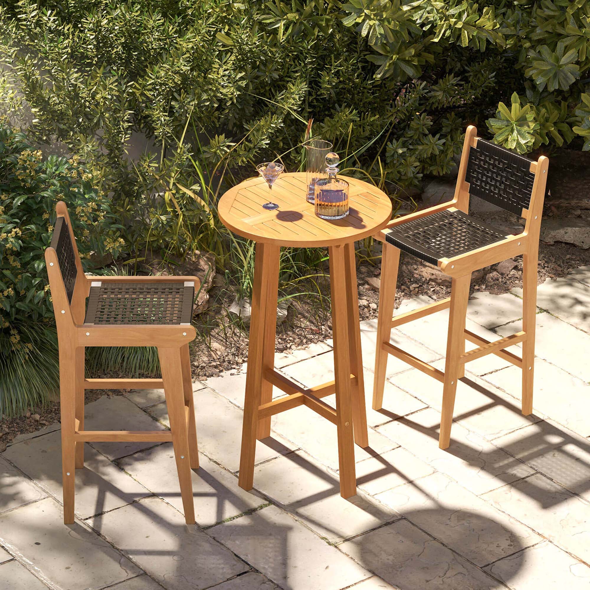Angle. Costway - 3 PCS Patio Bar Set Round Cocktail Table with 2 Armless Rattan Bar Stools - Natural,Black.