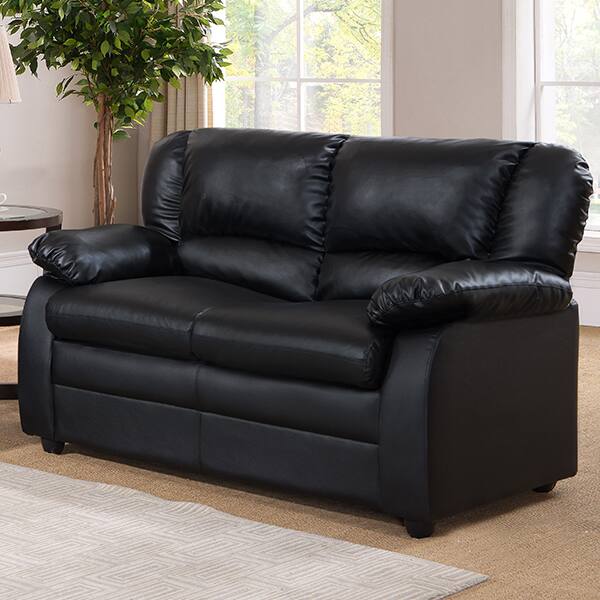 Front. Kings Brand Furniture - Kings Brand Furniture Abanda Leather Loveseat, Black - Black.