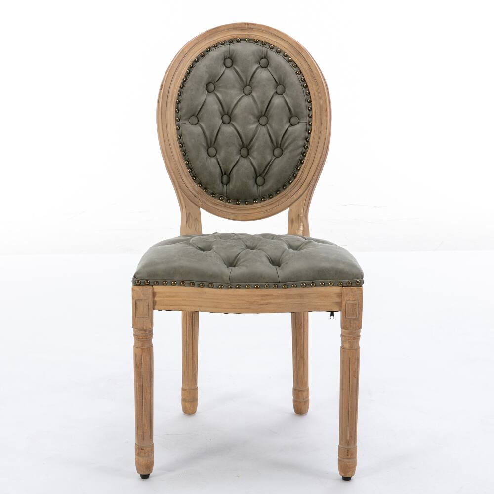 Angle. Loheer - Loheer French Style Dining Chairs Set of 2, Solid Wood Tufted PU Leather Oval Back Chairs, Pine Green - White Pine Green.