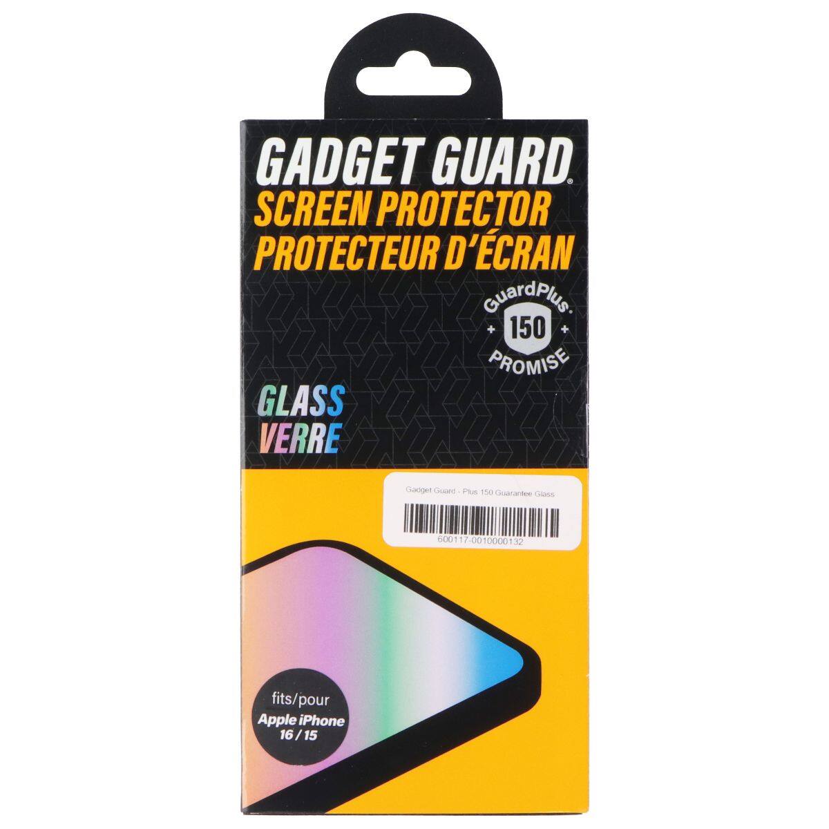 GADGET GUARD. SCREEN PROTECTOR PROTECTEUR D'ÉCRAN GuardPlus 150 PROMISE GLASS VERRE fits/pour Apple iPhone 16/15