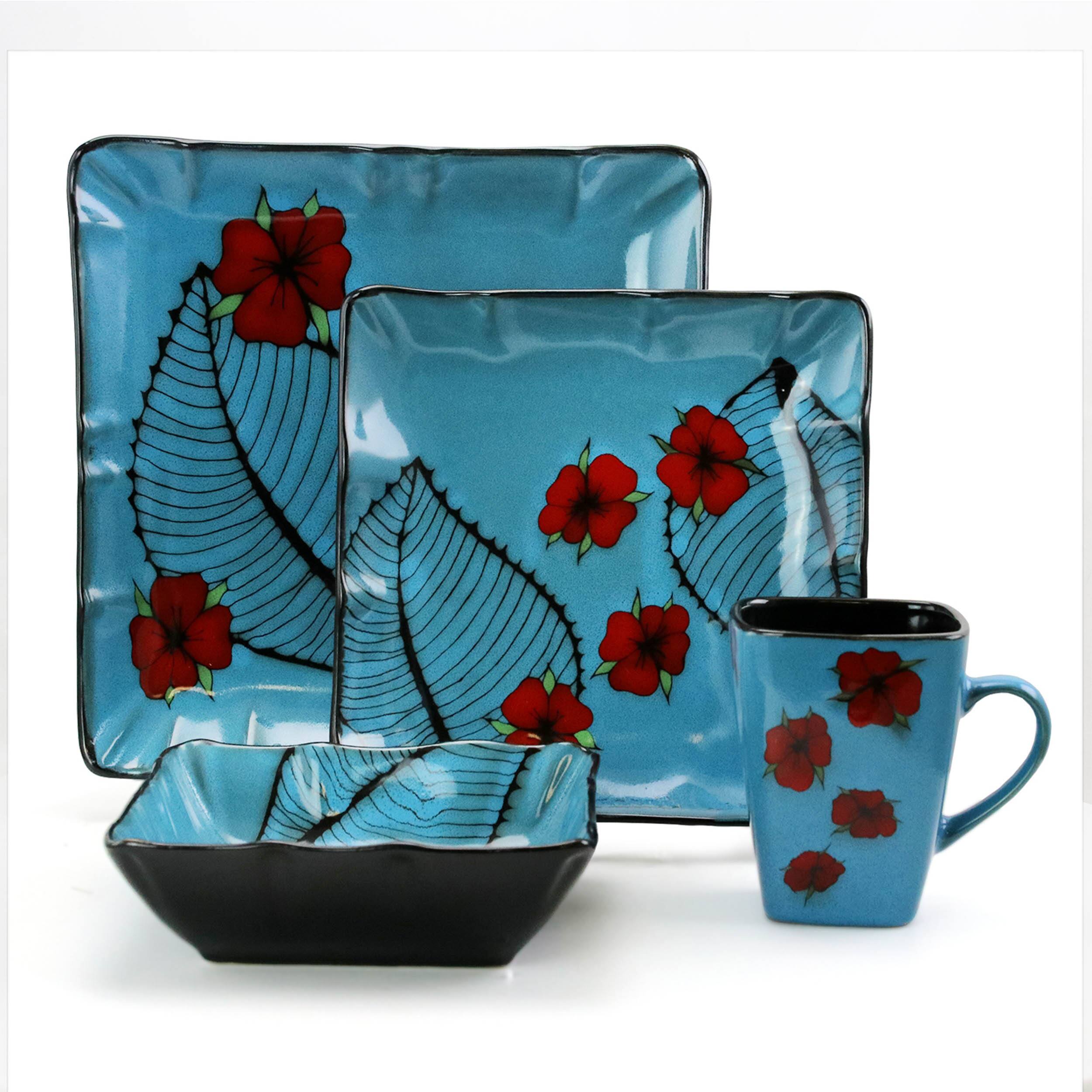 Alt View 1. Elama - Elama Aloha Tide 16 Piece Luxurious Stoneware Dinnerware with Complete Setting for 4 - Blue and Red.