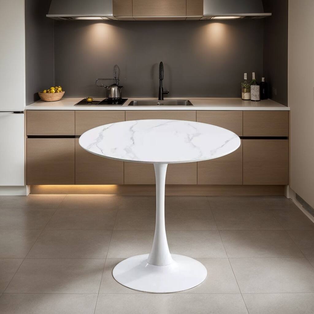 Alt View 2. PexFix - 23.6" Minimalist Round Dining Table, Space-Saving Coffee Table for Kitchen & Living Room - White Marble.