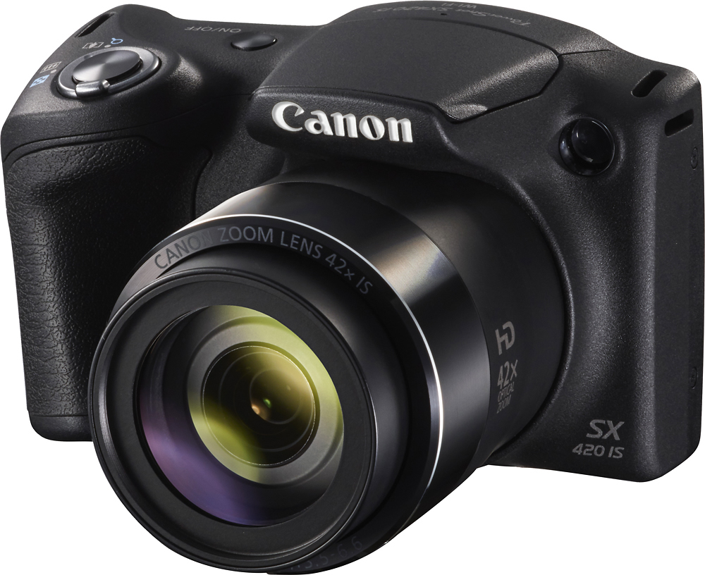 Left View: Canon - PowerShot SX420IS 20.0-Megapixel Digital Camera - Black