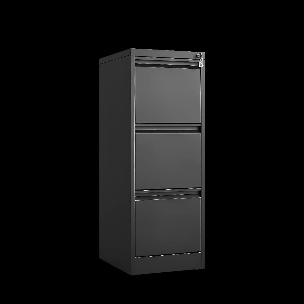 Back. Loheer - Loheer 3 Drawer Locking File Cabinet Steel Vertical Storage Black.