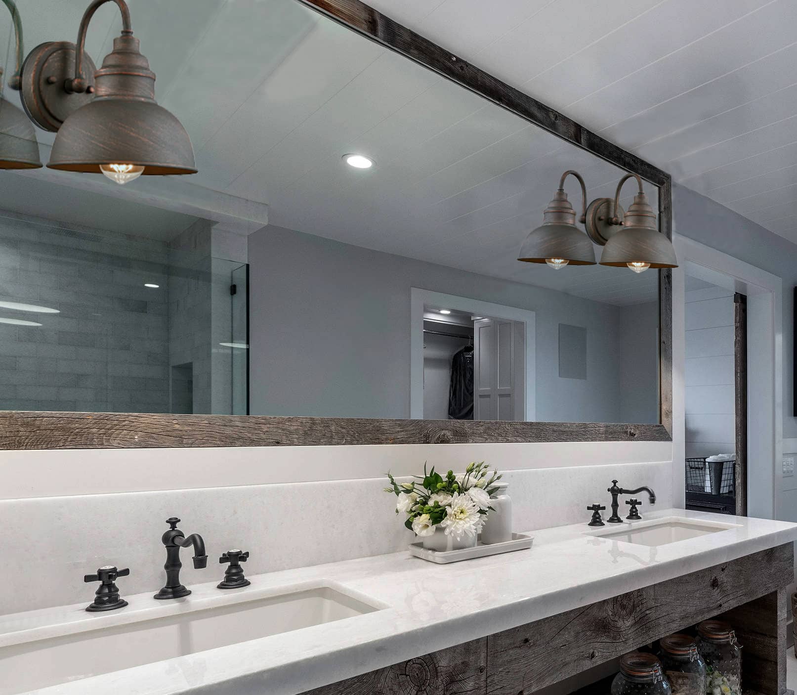 Angle. MOOSE - 2-Pack Farmhouse Indoor/Outdoor Wall Sconce Metal Barn Light - Brushed Copper.