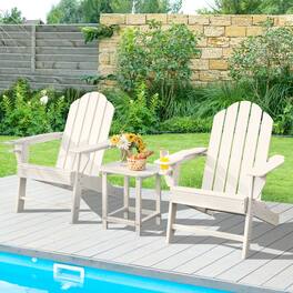 Gymax - 3PC Patio Folding Adirondack Chair Side Table Cup Holder Poolside - White