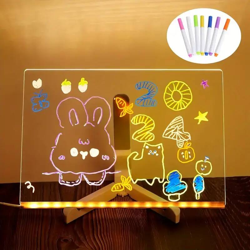 Front. Rossetta - Rossetta Acrylic Drawing Board with LED Light, Touch Control Memo Board with 7 Markers, Novelty Lighting for Home - White.