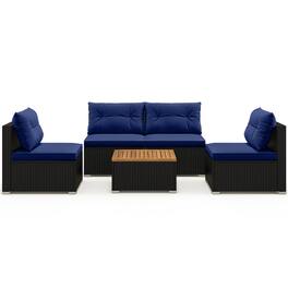 Boyel Living - 5 Piece Outdoor Furniture Set with Solid Tabletop and Soft Cushions 27-in L x 25-in W x 25-in H - Navy