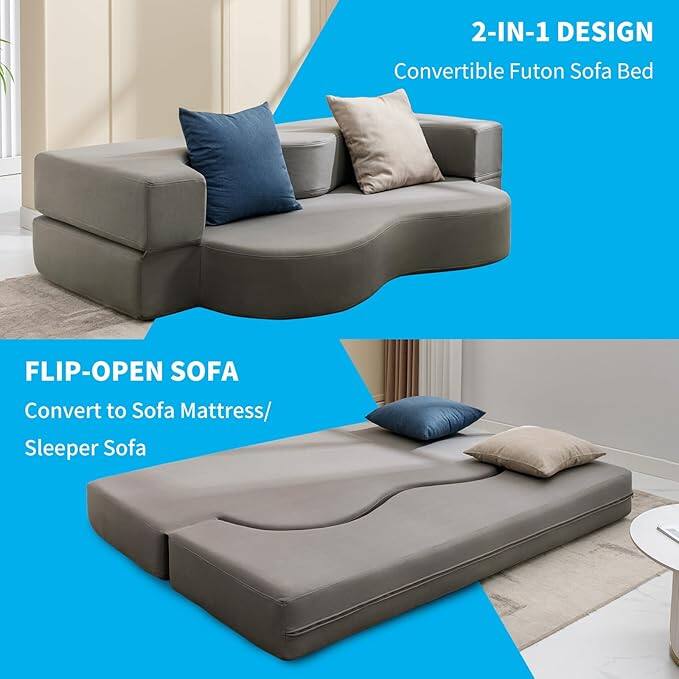 2-IN-1 DESIGN  
Convertible Futon Sofa Bed  

FLIP-OPEN SOFA  
Convert to Sofa Mattress/Sleeper Sofa