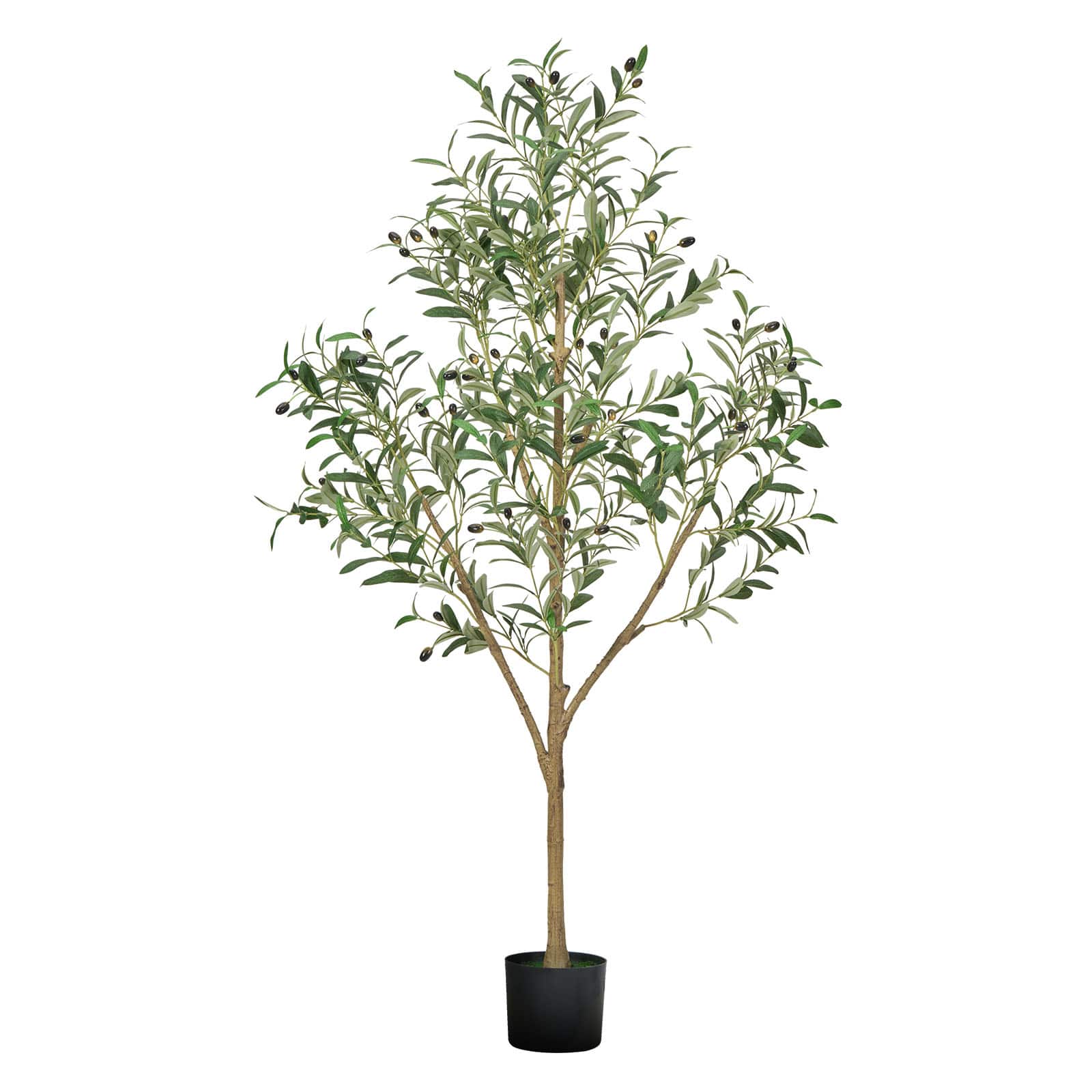 VEVOR - 5FT Artificial Olive Tree with Black Pot, Tall Fake Tree with Natural Wood Trunk & Realistic Leaves and Fruits - Green