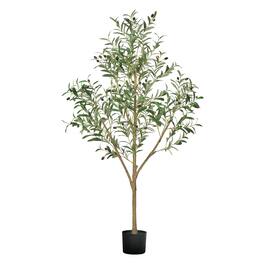 VEVOR - 5FT Artificial Olive Tree with Black Pot, Tall Fake Tree with Natural Wood Trunk & Realistic Leaves and Fruits - Green