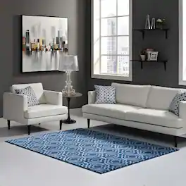 Modway - Frame Transitional Moroccan Trellis Area Rug - Moroccan Blue and Light Blue