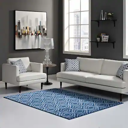 Front. Modway - Frame Transitional Moroccan Trellis Area Rug - Moroccan Blue and Light Blue.