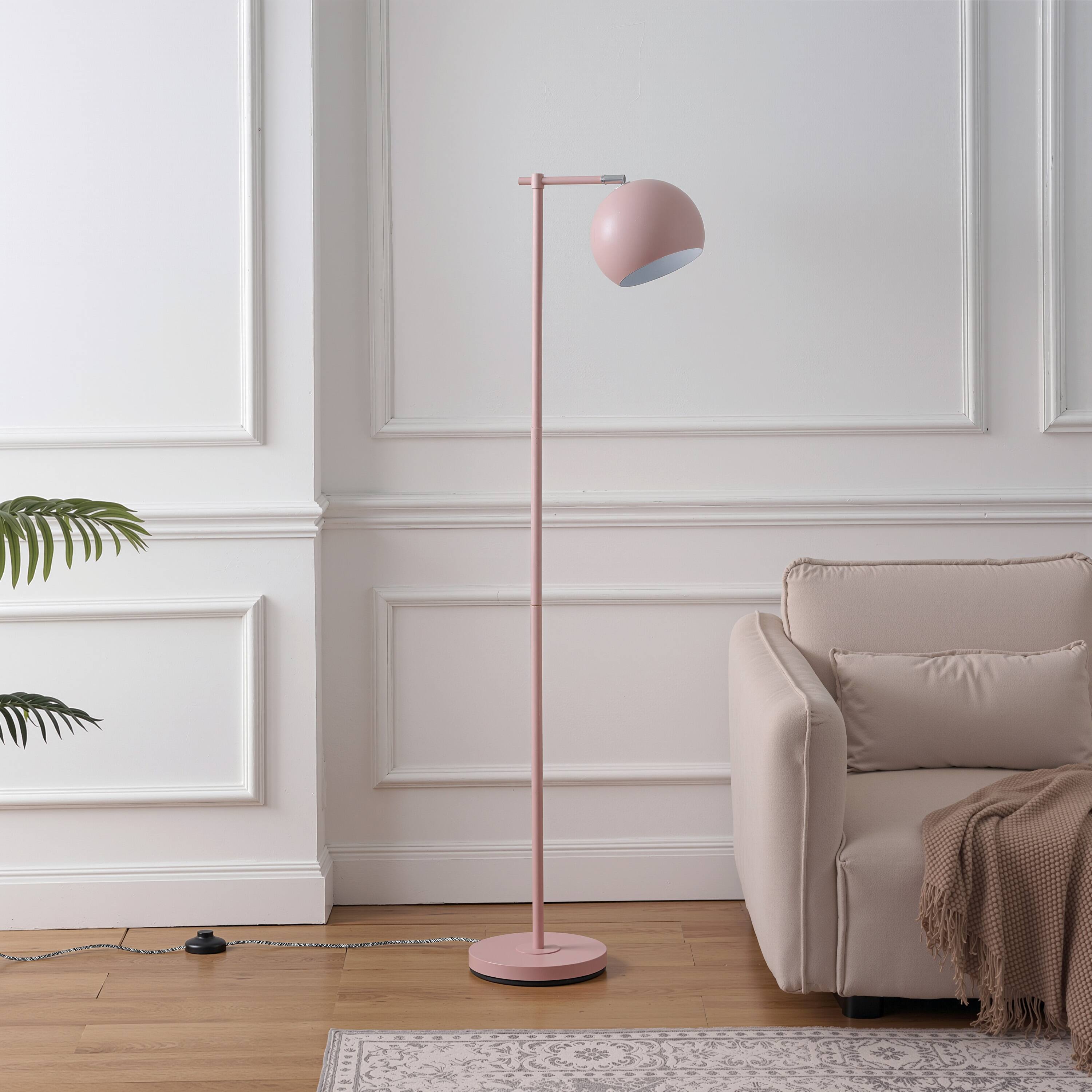 Alt View 6. Jonathan Y - Eva 58.5" Mid-Century Pink Metal Floor Lamp with Modern Adjustable Globe Shade and Foot Switch for Living Room - Pink/Chrome.