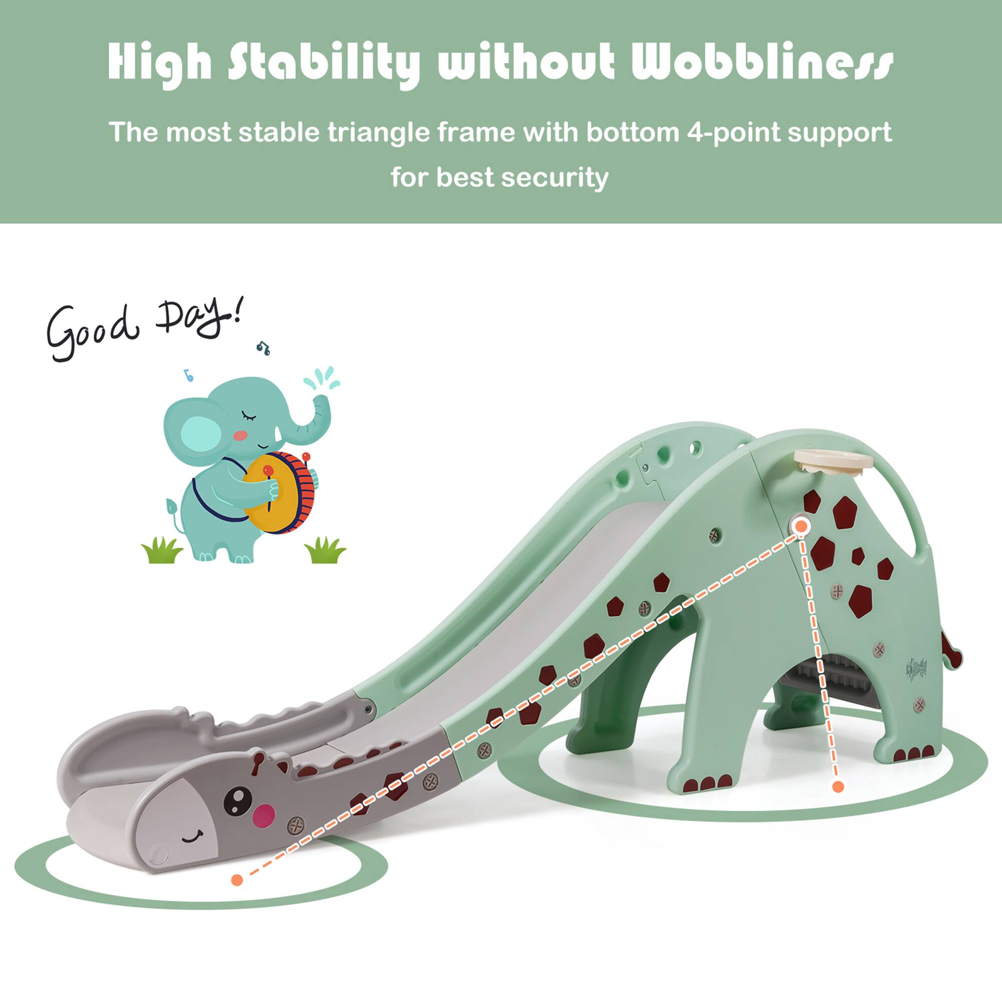 High Stability without Wobbliness
The most stable triangle frame with bottom 4-point support for best security
Good Day!