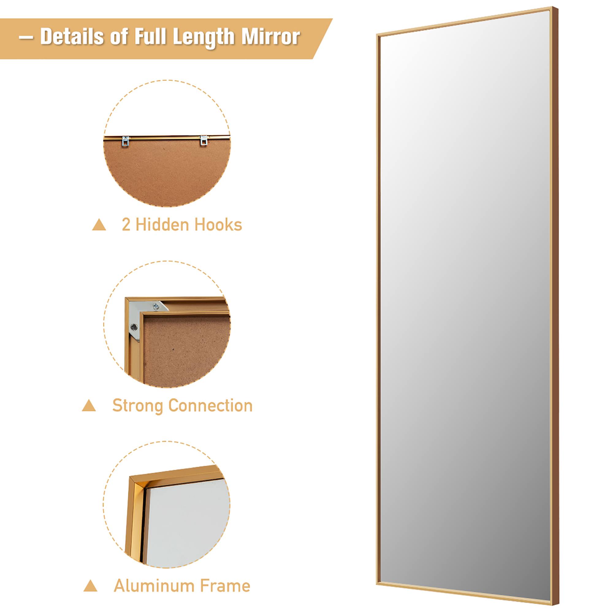 - Details of Full Length Mirror

- 2 Hidden Hooks
- Strong Connection
- Aluminum Frame