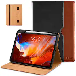 DTTO - Case for iPad Pro 11 Inch M5/M4,Premium Leather Business Folio Stand Cover with Pencil Holder, Auto Wake/Sleep - Black Brown
