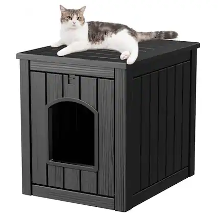 Front. Yardgrace - Outdoor Pet House Weatherproof Resin for Outdoor Pets, Durable Insulated Shelter for Garden Patio - Black.