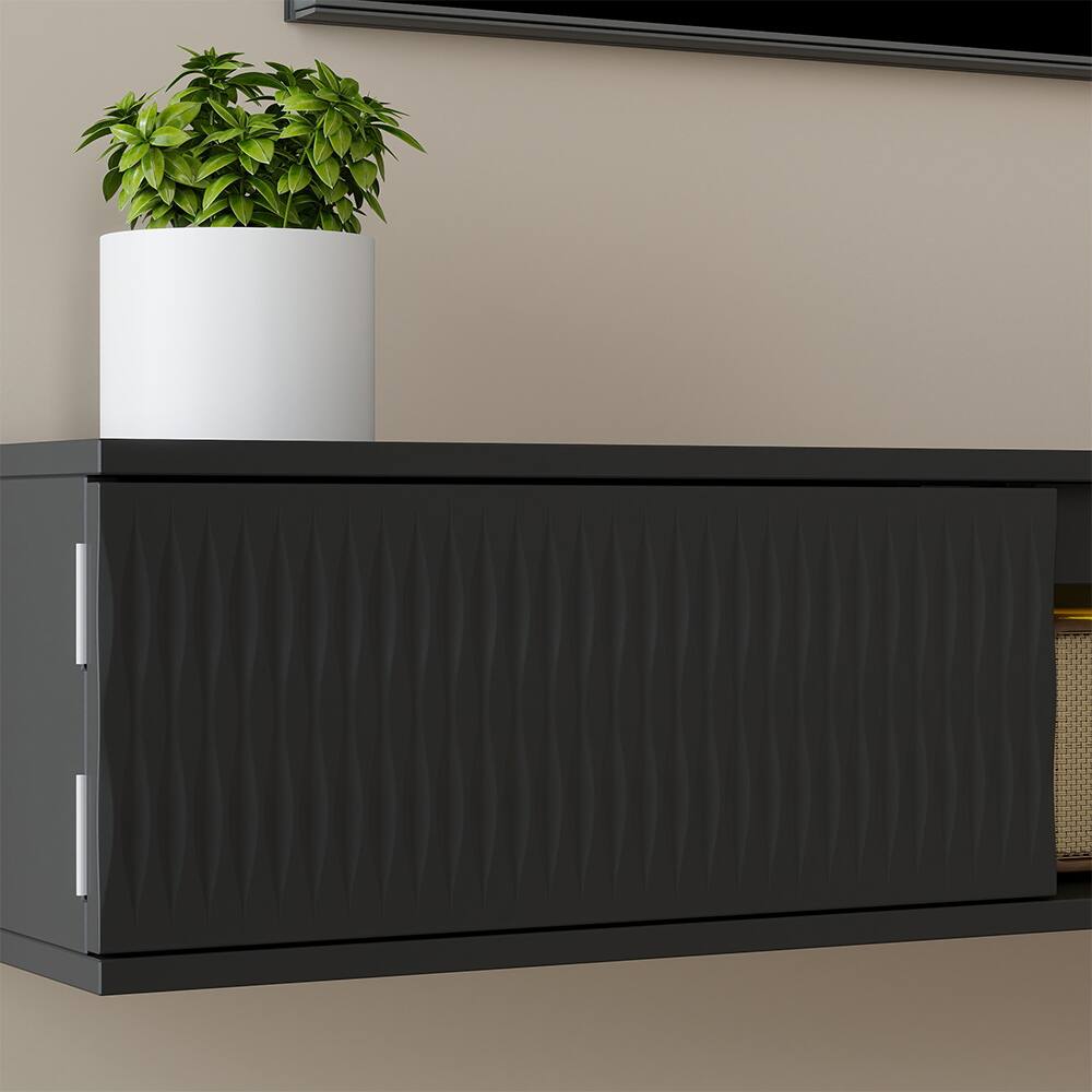 Alt View 5. Spaco - 63" Floating TV Stand Wall Mounted with LED Lights, Cable Organizer,Entertainment Center Media Console for 55 60 65" TVs - Black.