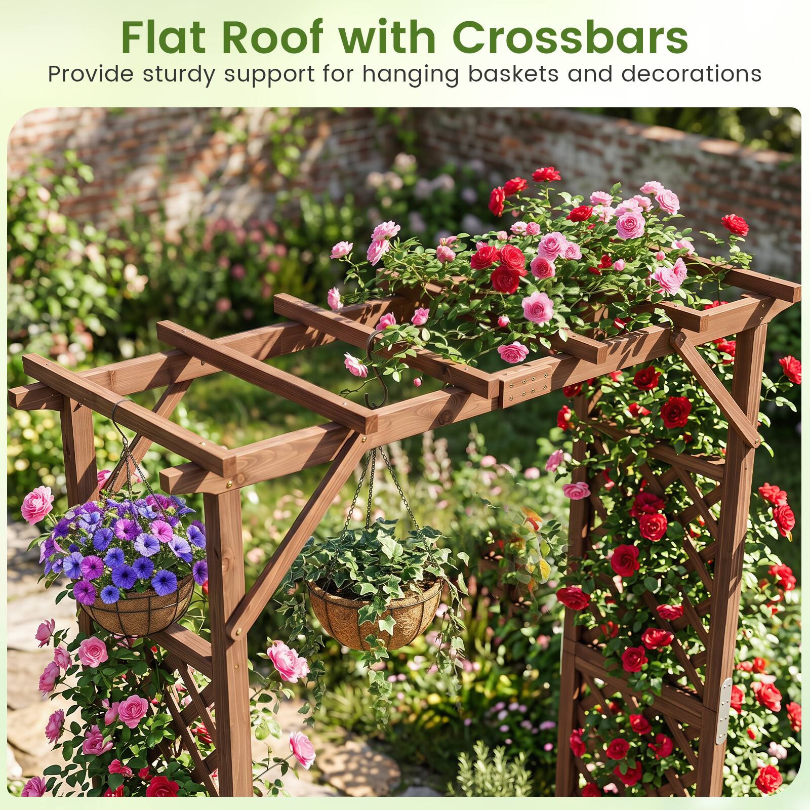 Flat Roof with Crossbars  
Provide sturdy support for hanging baskets and decorations