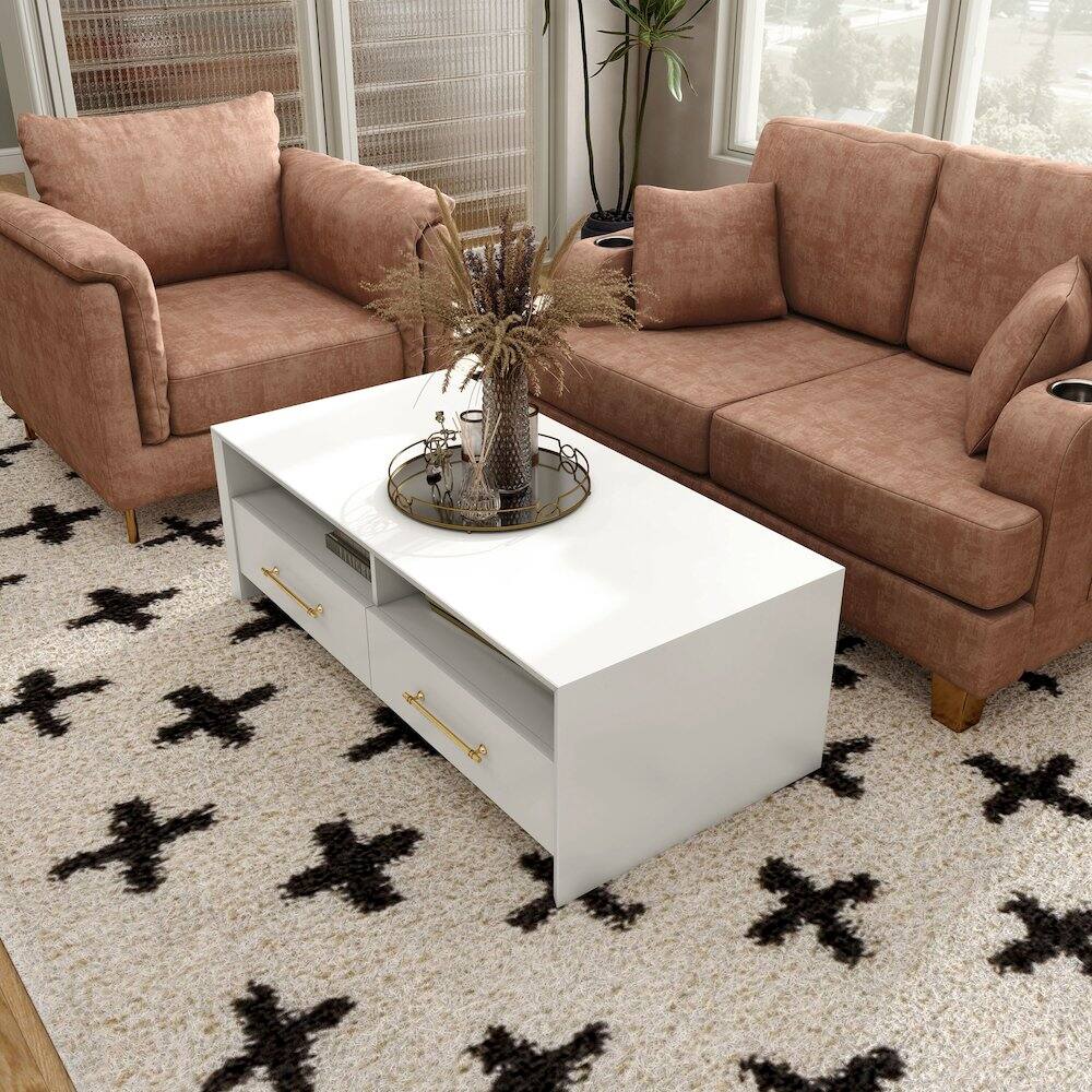 Alt View 2. Furniture of America - Elvora Modern Wood 2-Drawer and 2-Shelf Coffee Table - White.