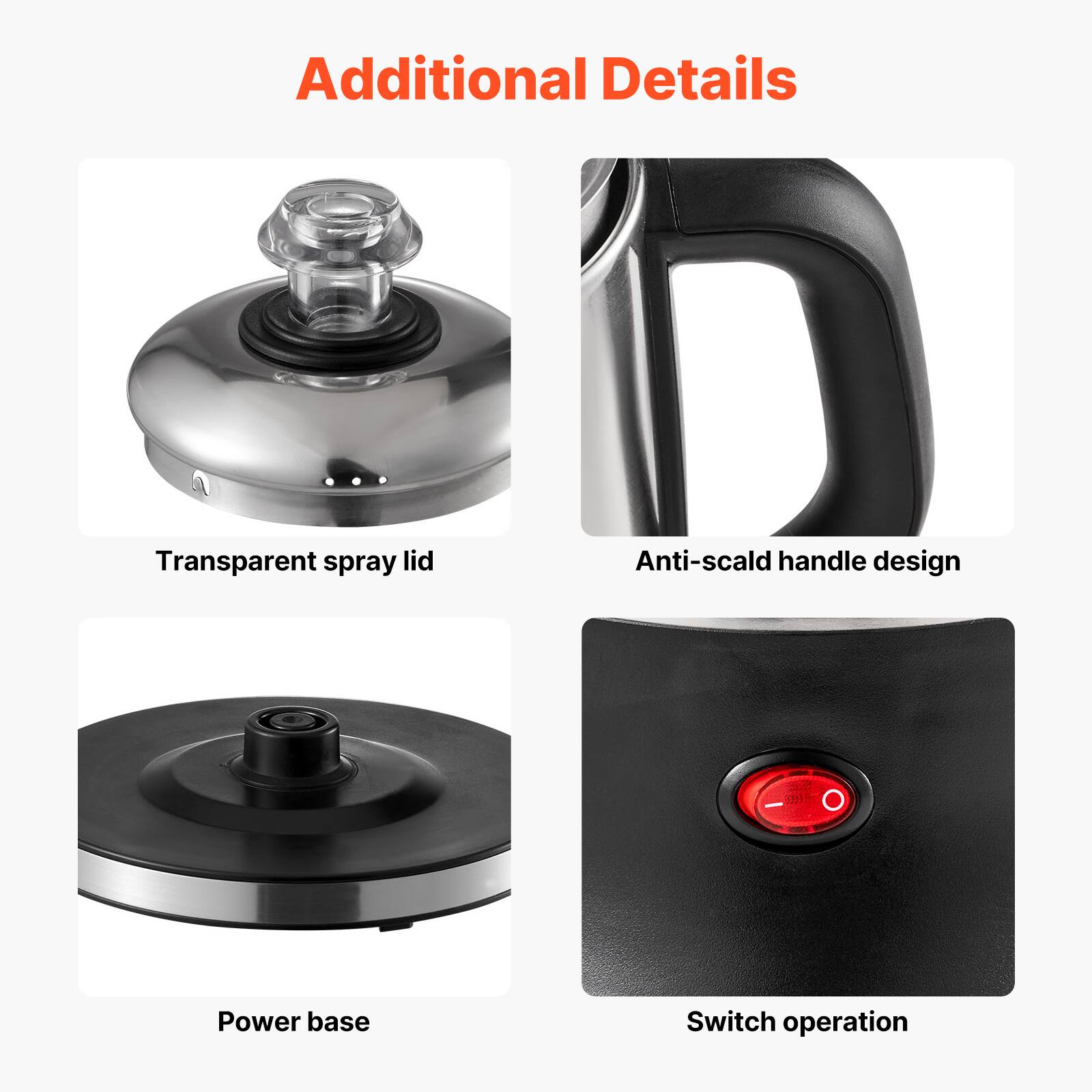 Additional Details

Transparent spray lid
Anti-scald handle design
Power base
Switch operation
